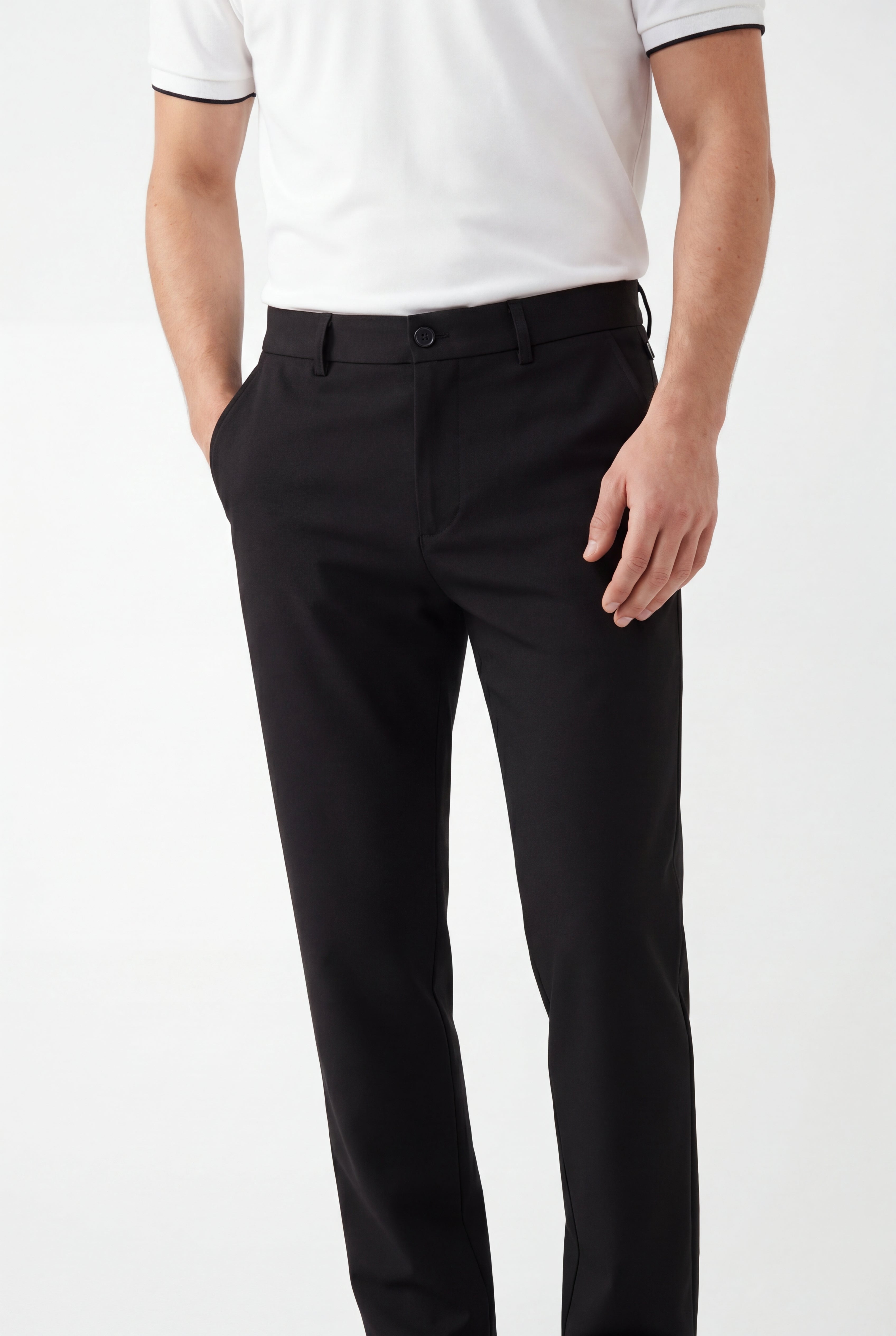 Compact nylon trousers carbon black