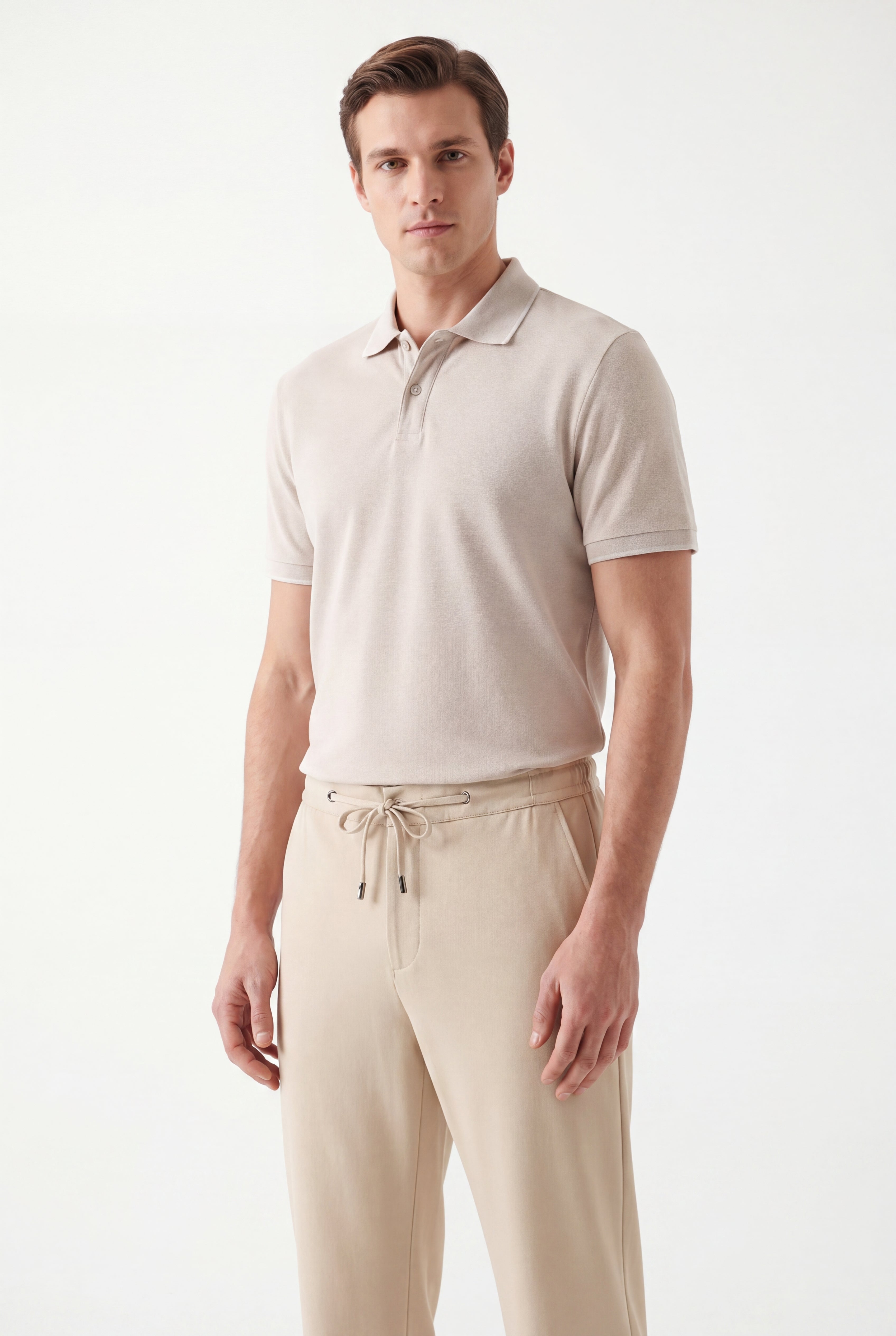 Soft weave nylon trouser camel beige